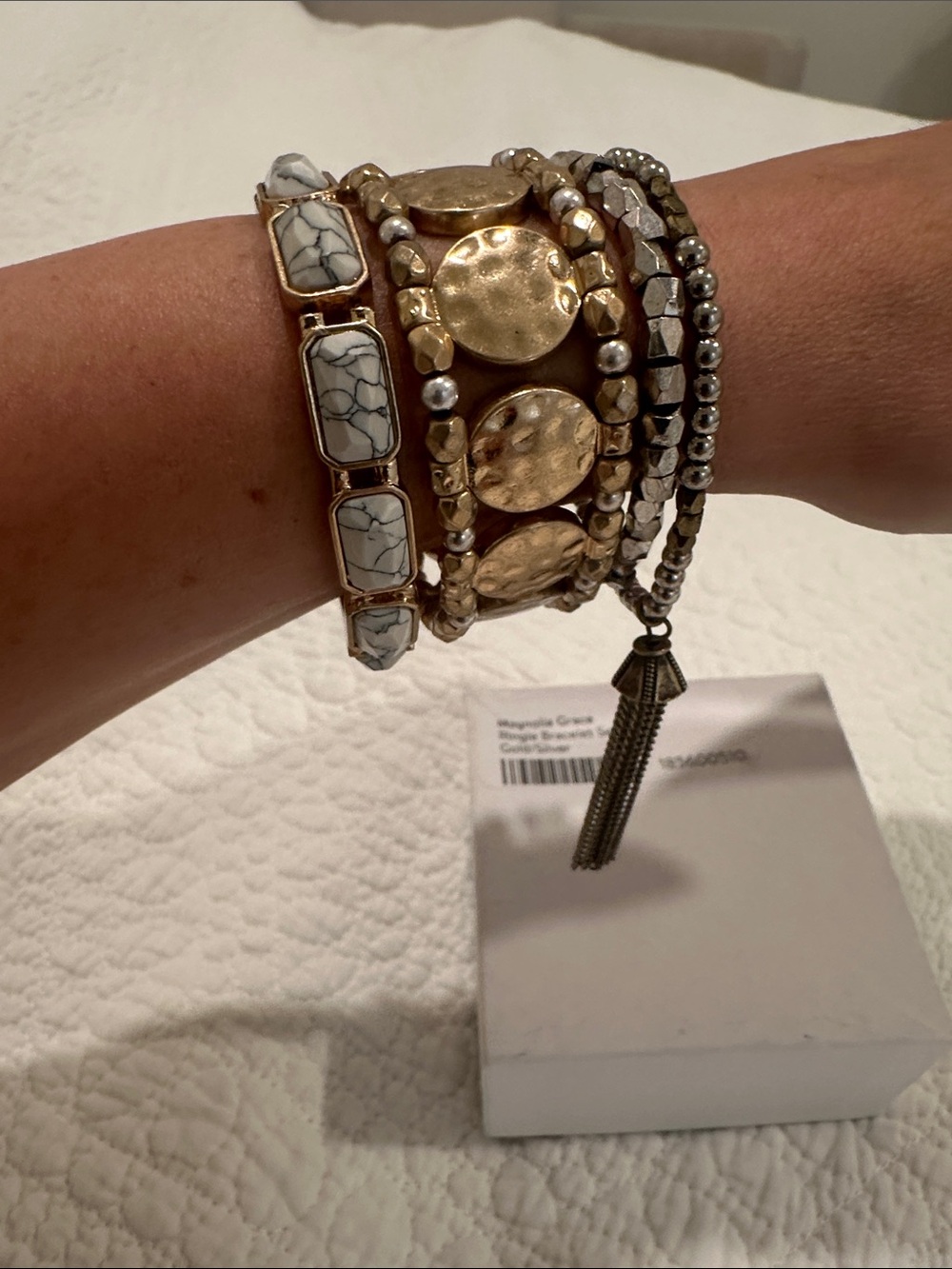 Magnolia Grace Ringle Bracelet Set-Gold and Silver Tone, Stretch Bracelet Set